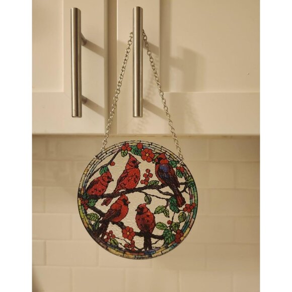 Cardinal Bird Stained Glass Hanging Sun Catcher - Picture 5 of 5